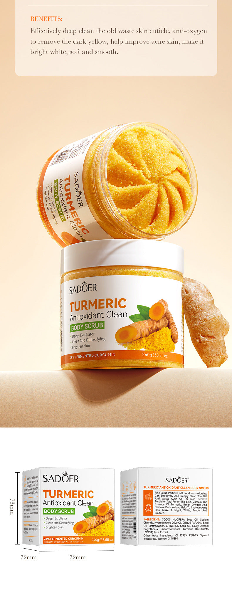 Organic Turmeric Antioxidant Exfoliating Anti Wrinkle Scrub