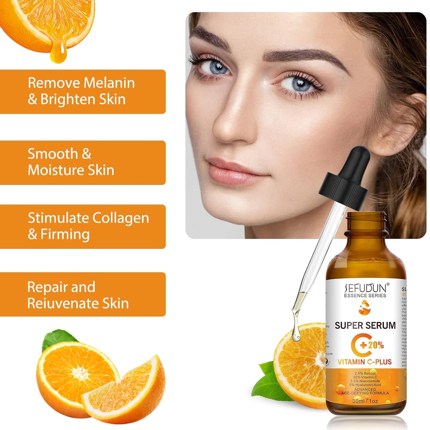 Super Vitamin C Face Serum with Niacinamide, Hyaluronic Acid, Anti Aging Serum