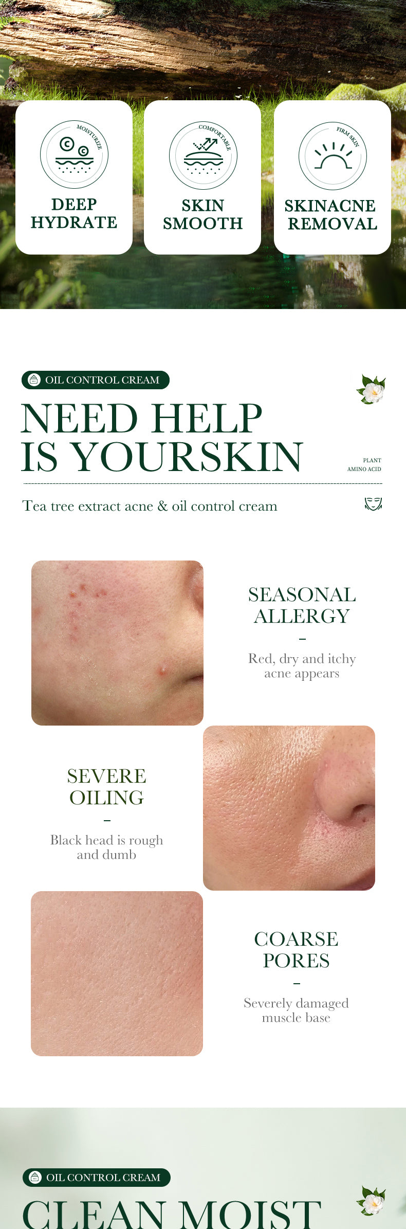 100% Organic Tea Tree Oil Acne Control Face Cream for Smooth Skin Care