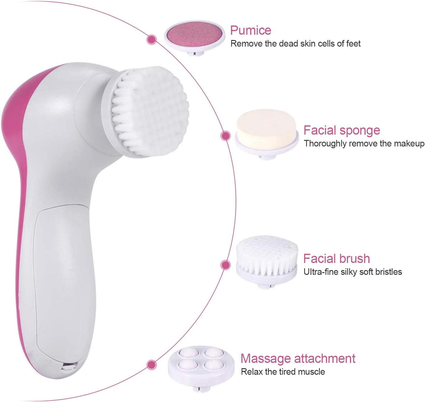 5 in 1 Portable Facial Pore Cleaner with 5 Brush Heads for Acne, Facial Cleansing Brush, Electric Face Massager,for Gentle Exfoliating, Removing Blackhead
