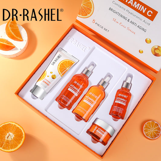 Dr. Rashel 5-in-1 Vitamin C Skincare Set: Cleanser, Toner, Serum, Cream, Eye Serum - Radiant Skin Essentials!"