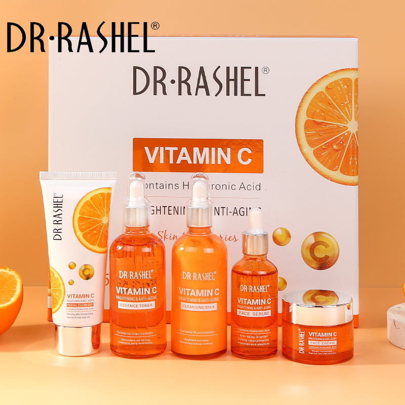 Dr. Rashel 5-in-1 Vitamin C Skincare Set: Cleanser, Toner, Serum, Cream, Eye Serum - Radiant Skin Essentials!"
