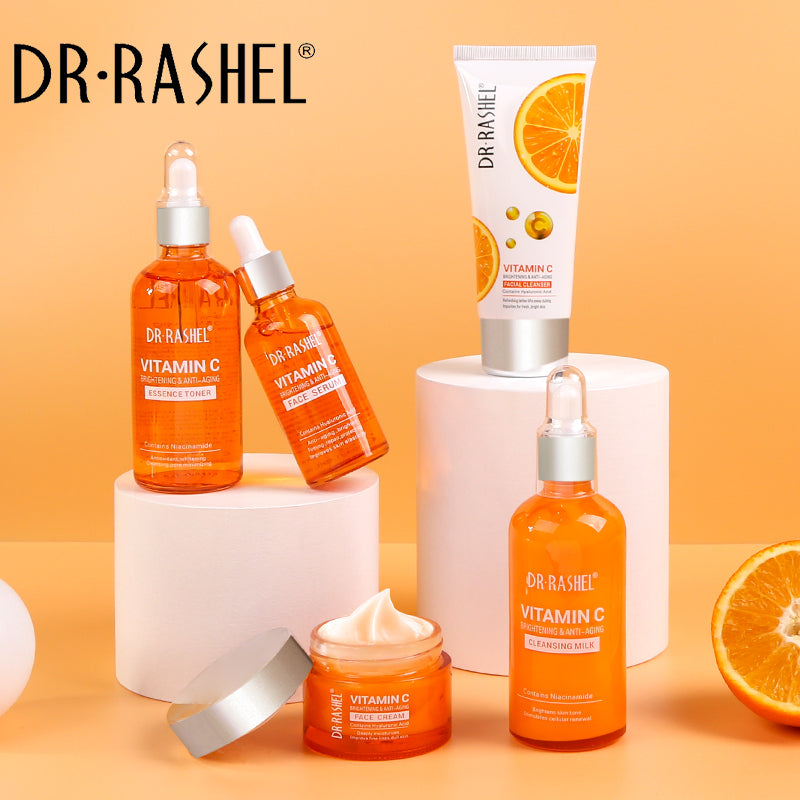Dr. Rashel 5-in-1 Vitamin C Skincare Set: Cleanser, Toner, Serum, Cream, Eye Serum - Radiant Skin Essentials!"