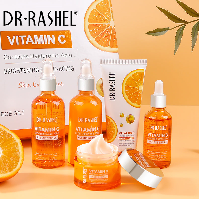 Dr. Rashel 5-in-1 Vitamin C Skincare Set: Cleanser, Toner, Serum, Cream, Eye Serum - Radiant Skin Essentials!"