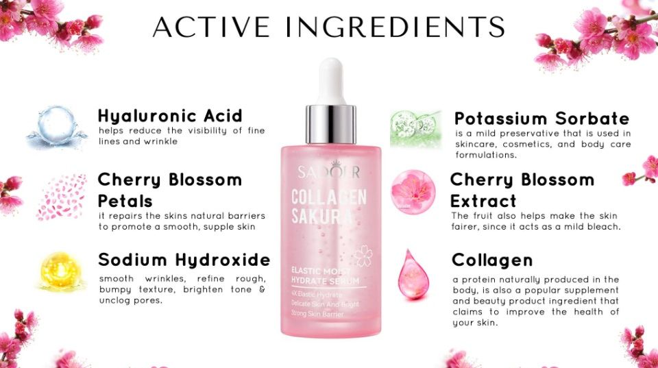 Sakura Collagen Serum Rejuvenating Firming Smoothing Facial Serum for Fine Lines, Dark Spots, Dry Skin Even Skin Tone 100ml