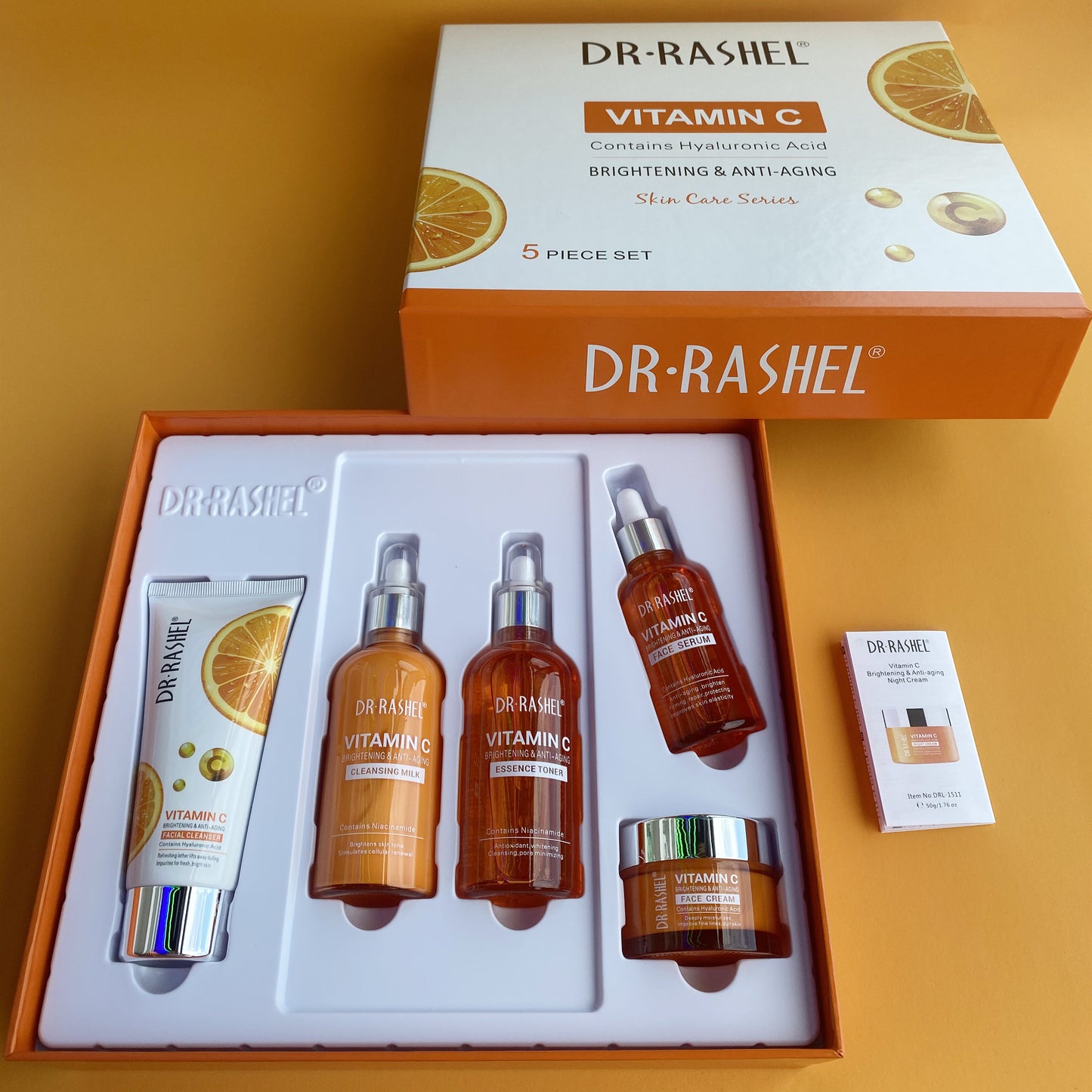 Dr. Rashel 5-in-1 Vitamin C Skincare Set: Cleanser, Toner, Serum, Cream, Eye Serum - Radiant Skin Essentials!"