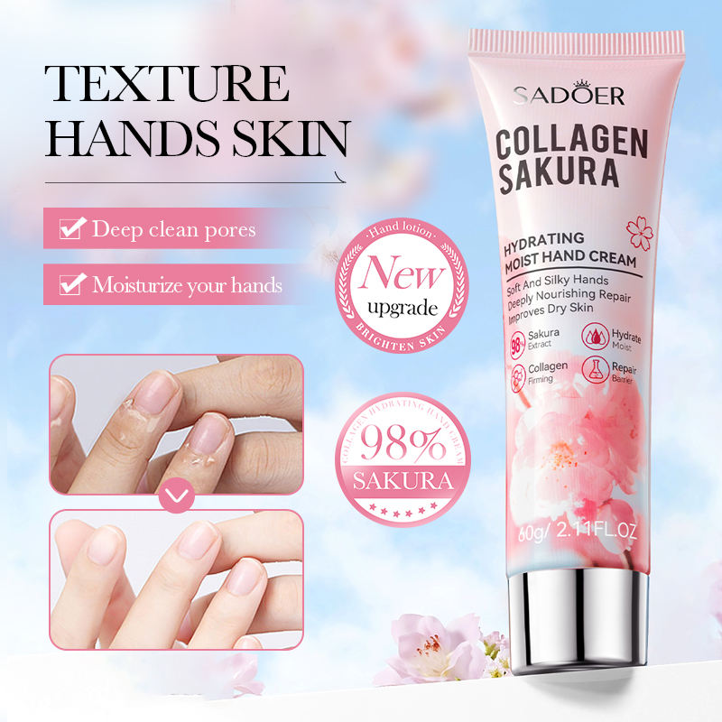 Hydrating Sakura Collagen Hand Cream for Soft-Youthful Skin, Deeply Nourishing And Moisturizing, Cherry Blossom Extract