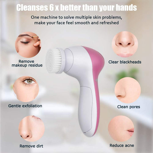 5 in 1 Portable Facial Pore Cleaner with 5 Brush Heads for Acne, Facial Cleansing Brush, Electric Face Massager,for Gentle Exfoliating, Removing Blackhead