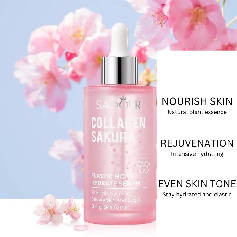 Sakura Collagen Serum Rejuvenating Firming Smoothing Facial Serum for Fine Lines, Dark Spots, Dry Skin Even Skin Tone 100ml
