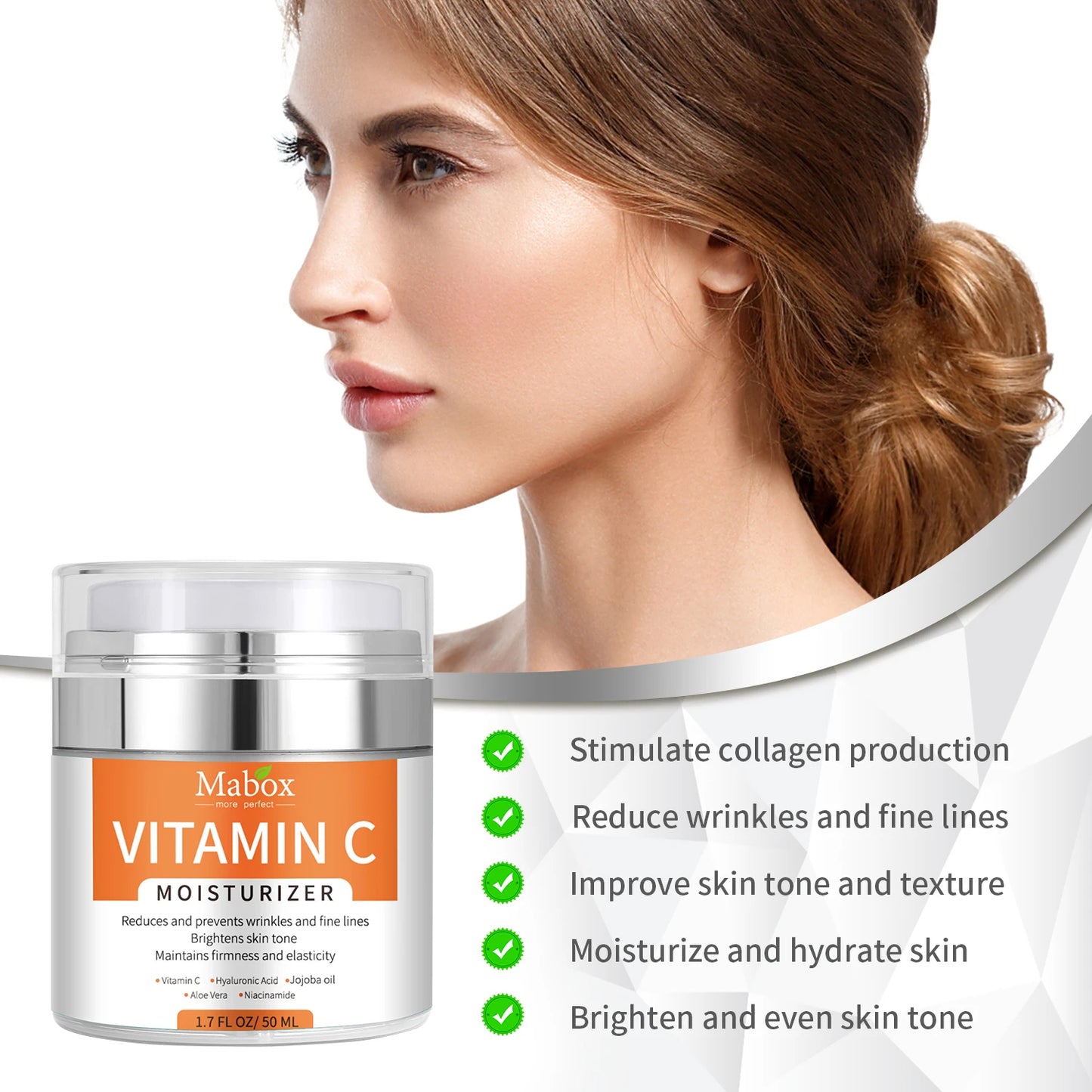 Mabox Vitamin C Skin Care Moisturizer Cream for Face and Body with Vit E, Hyaluronic Acid, Niacinamide and Jojoba Oil for Age Spots and Uneven Skin Tone, Dark Spot Remover, Anti-Aging
