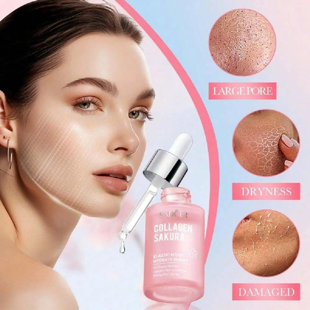 Sakura Collagen Serum Rejuvenating Firming Smoothing Facial Serum for Fine Lines, Dark Spots, Dry Skin Even Skin Tone 100ml