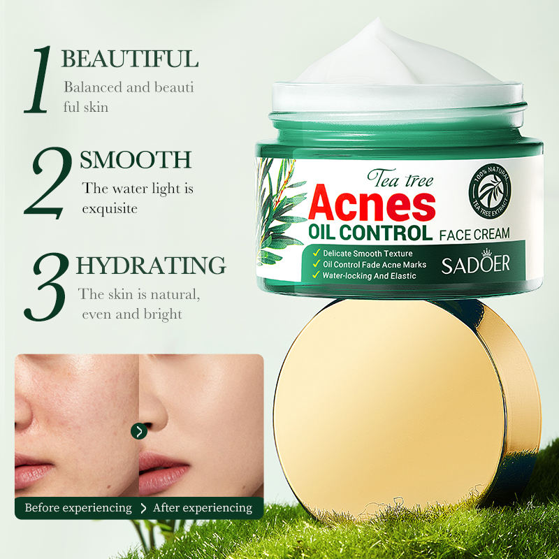 100% Organic Tea Tree Oil Acne Control Face Cream for Smooth Skin Care