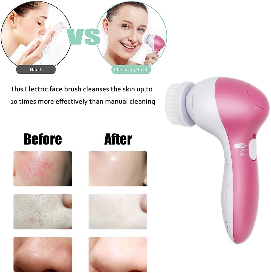 5 in 1 Portable Facial Pore Cleaner with 5 Brush Heads for Acne, Facial Cleansing Brush, Electric Face Massager,for Gentle Exfoliating, Removing Blackhead