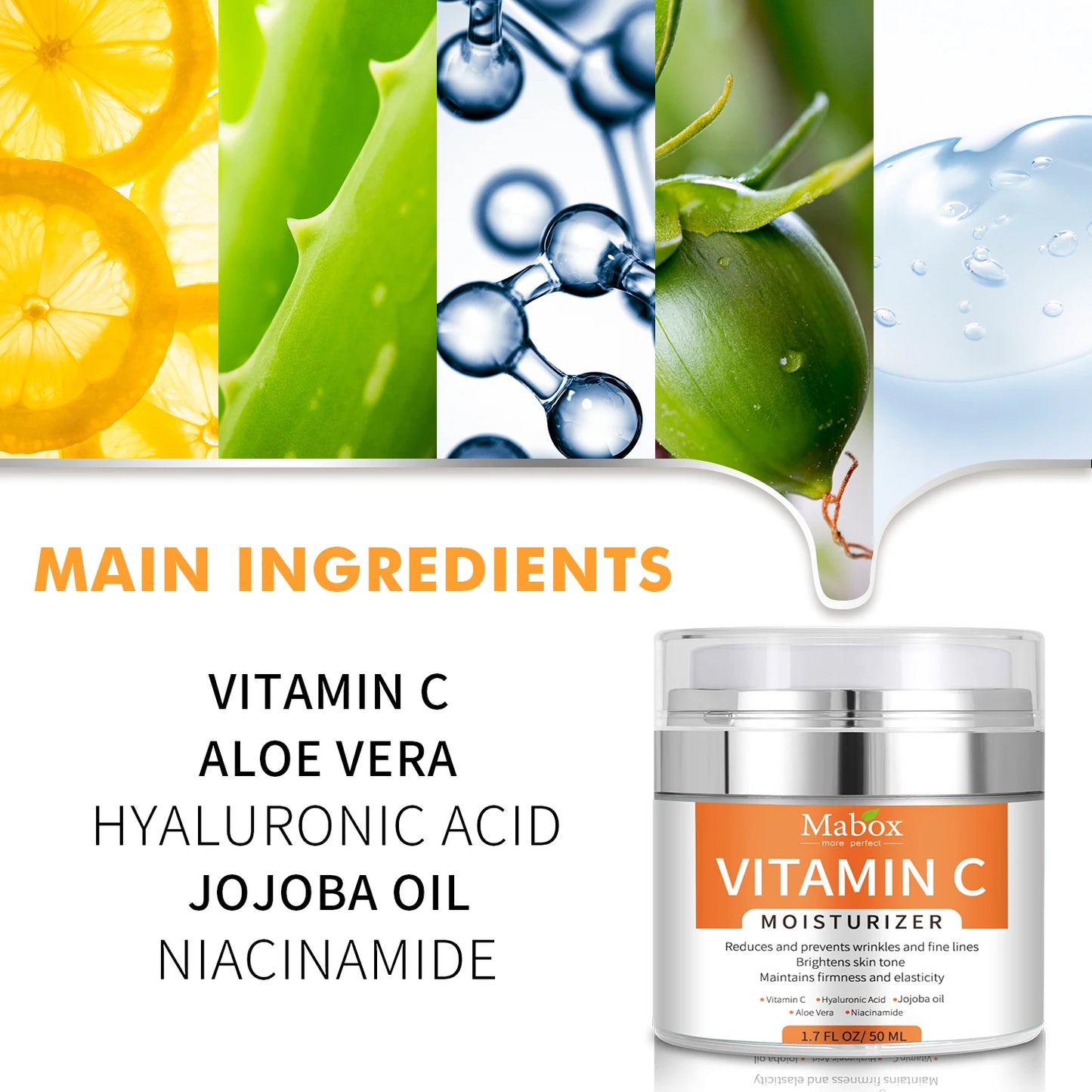 Mabox Vitamin C Skin Care Moisturizer Cream for Face and Body with Vit E, Hyaluronic Acid, Niacinamide and Jojoba Oil for Age Spots and Uneven Skin Tone, Dark Spot Remover, Anti-Aging