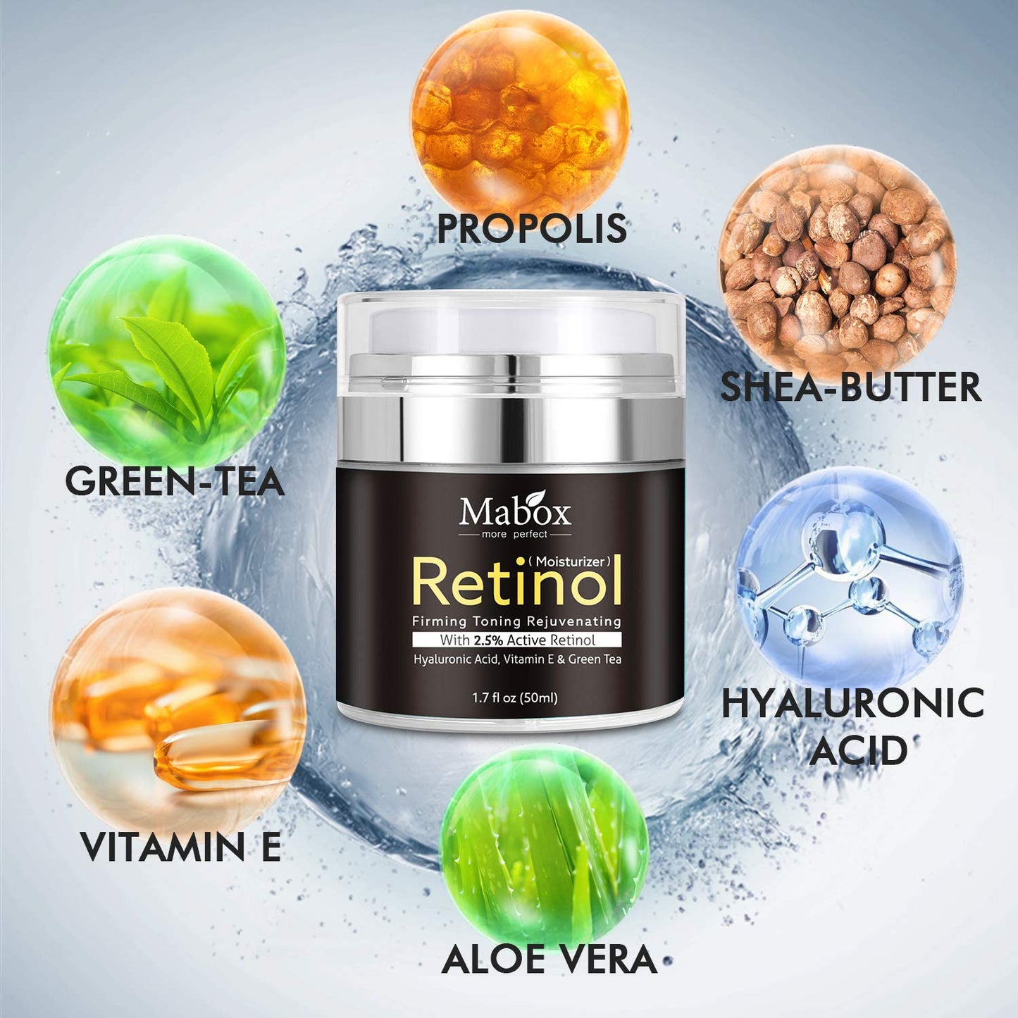 MaBox Retinol Moisturizer with Hyaluronic acid  Green Tea, Shea Butter, and Glycerin - Face Cream for All Skin Types" (Copy) (Copy)