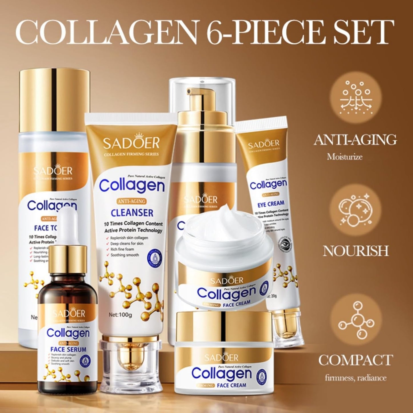 Collagen Face Skincare Set – 6 in 1 Complete Anti-Aging Kit