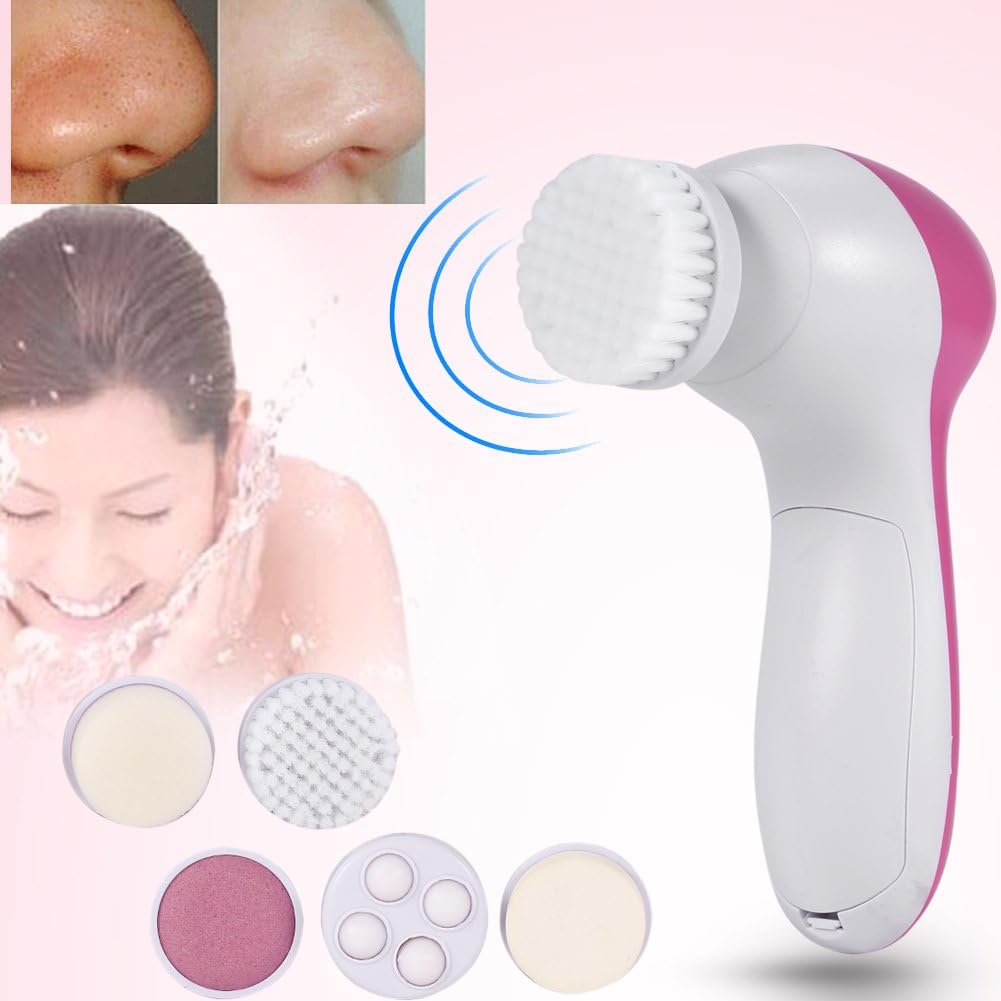 5 in 1 Portable Facial Pore Cleaner with 5 Brush Heads for Acne, Facial Cleansing Brush, Electric Face Massager,for Gentle Exfoliating, Removing Blackhead