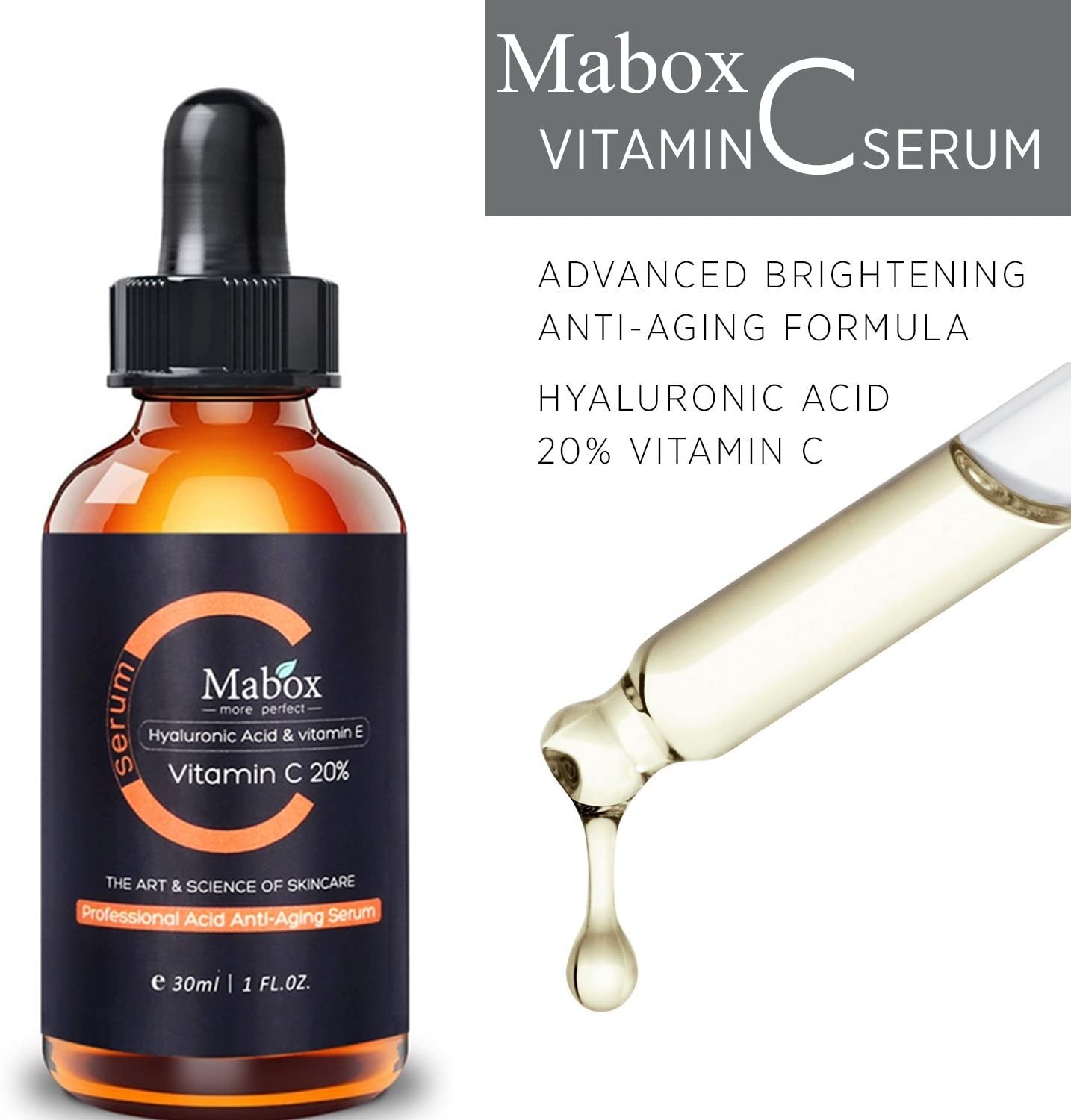 Mabox Vitamin C Serum with Organic Hyaluronic Acid and Vitamin E