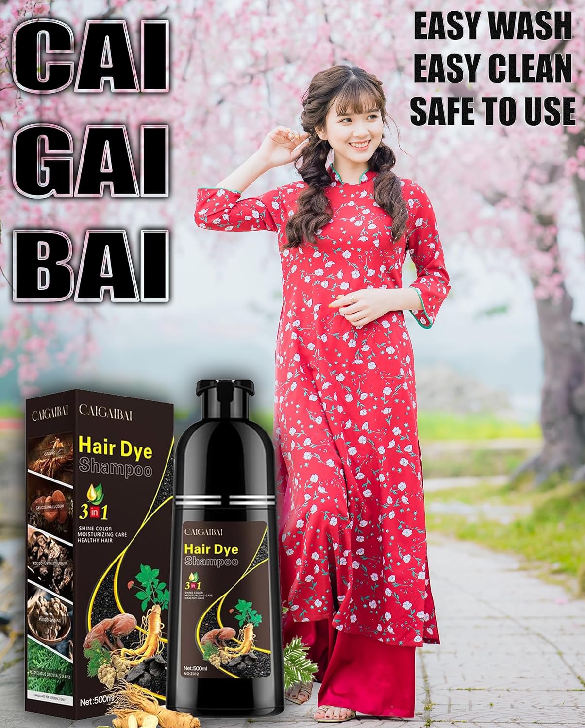 3-in-1 Black Hair Dye Shampoo for Gray Coverage – Natural Herbal Hair Color Shampoo for Men & Women 500ML