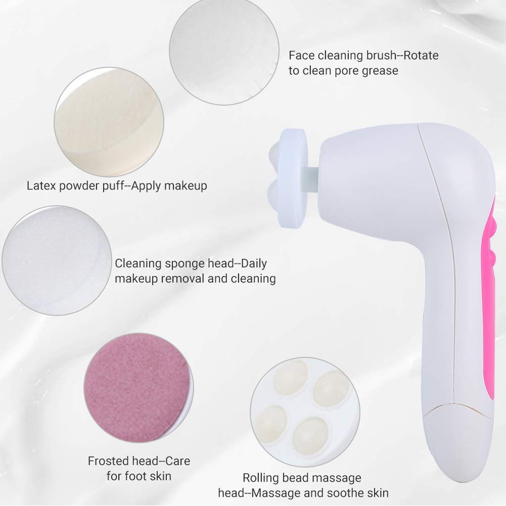 5 in 1 Portable Facial Pore Cleaner with 5 Brush Heads for Acne, Facial Cleansing Brush, Electric Face Massager,for Gentle Exfoliating, Removing Blackhead