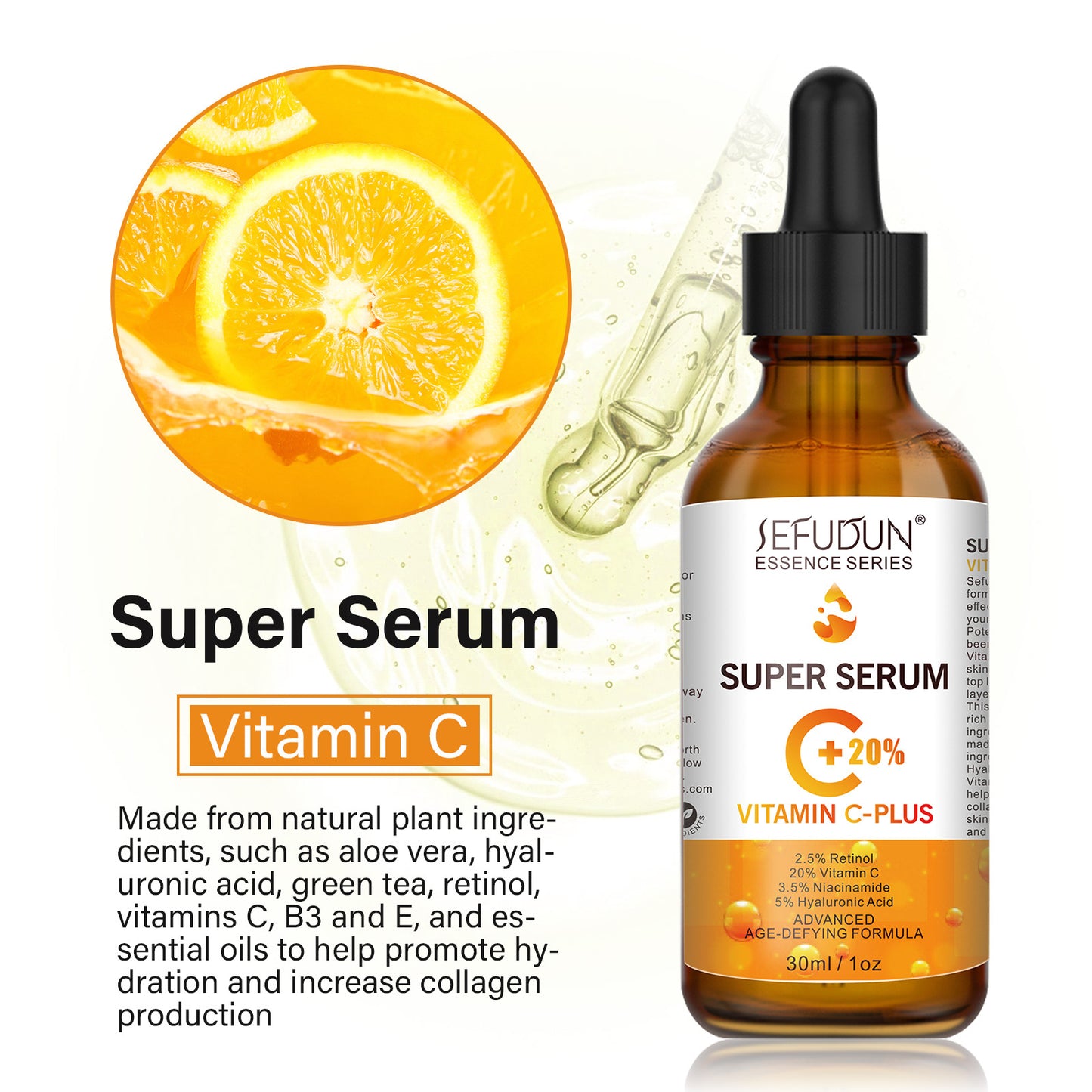 Super Vitamin C Face Serum with Niacinamide, Hyaluronic Acid, Anti Aging Serum