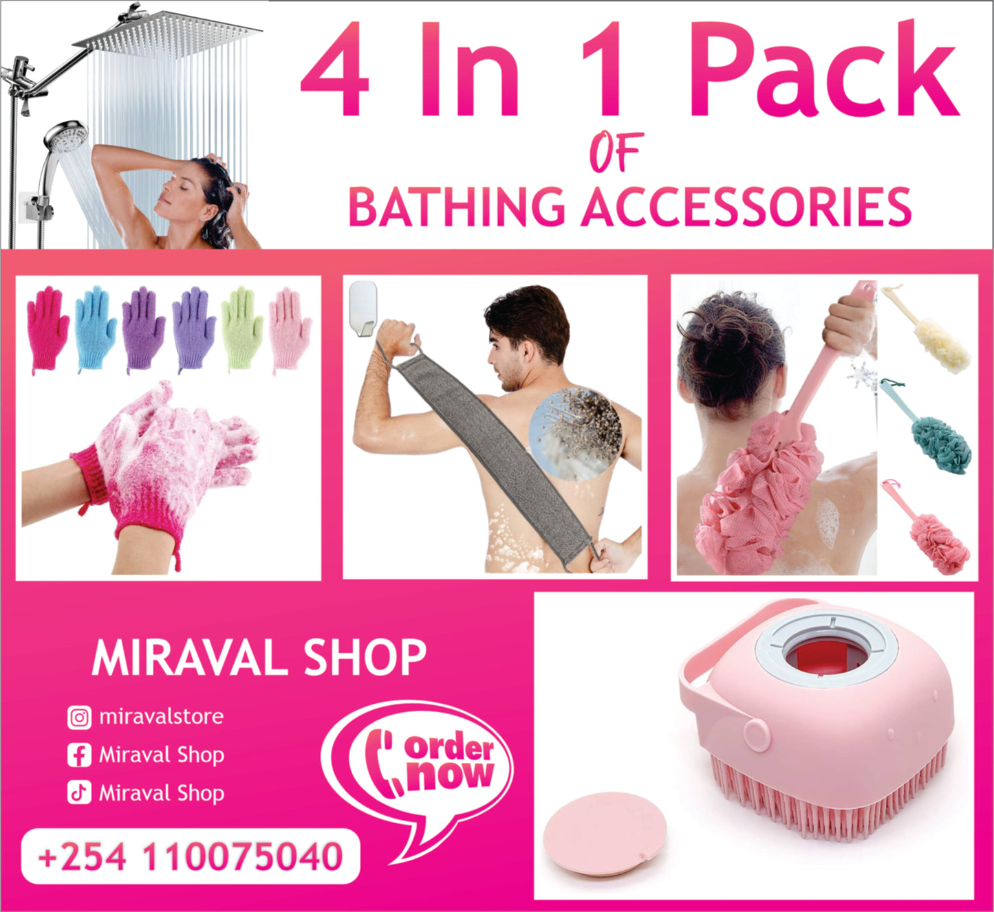 4 in 1 Bathing Accessories, Bathing Gloves, Back Scrubber, Silicone Body Scrubber