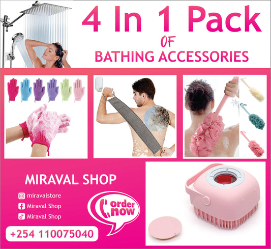 4 in 1 Bathing Accessories, Bathing Gloves, Back Scrubber, Silicone Body Scrubber