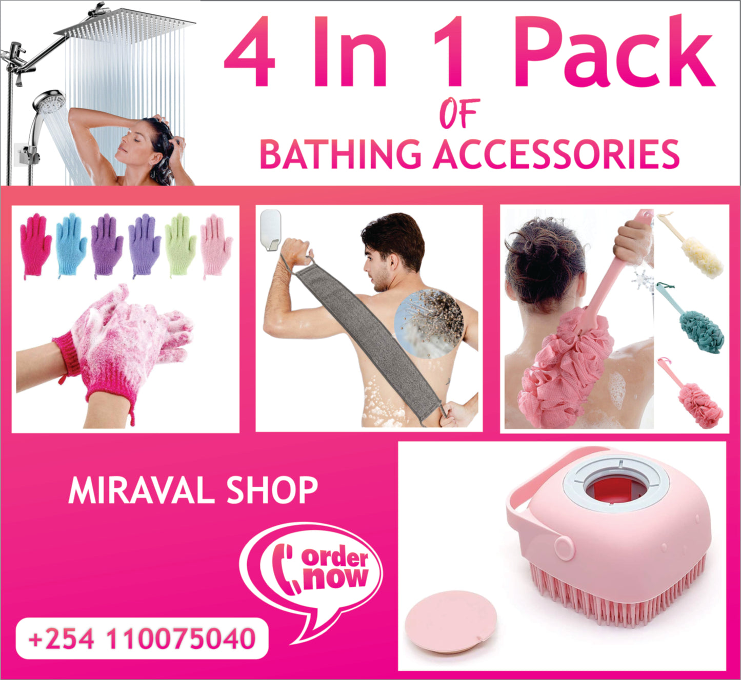 4 in 1 Bathing Accessories, Bathing Gloves, Back Scrubber, Silicone Body Scrubber