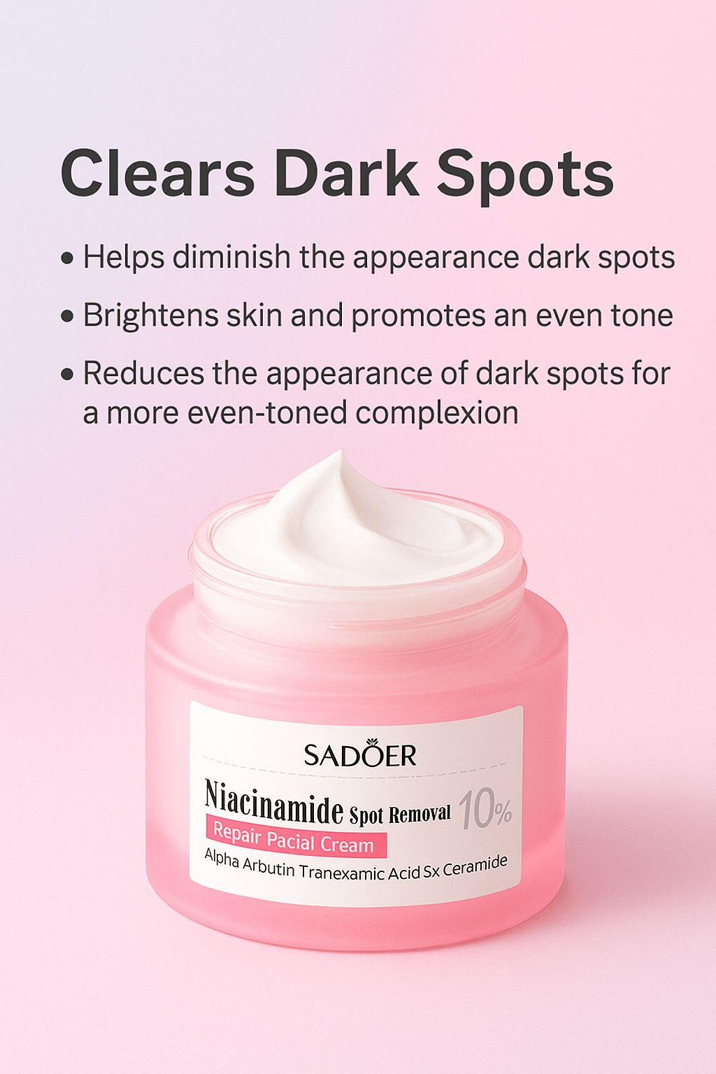 Niacinamide Spot Removal Face Cream with Tranexamic Acid, 5X Ceramides, and Alpha Arbutin