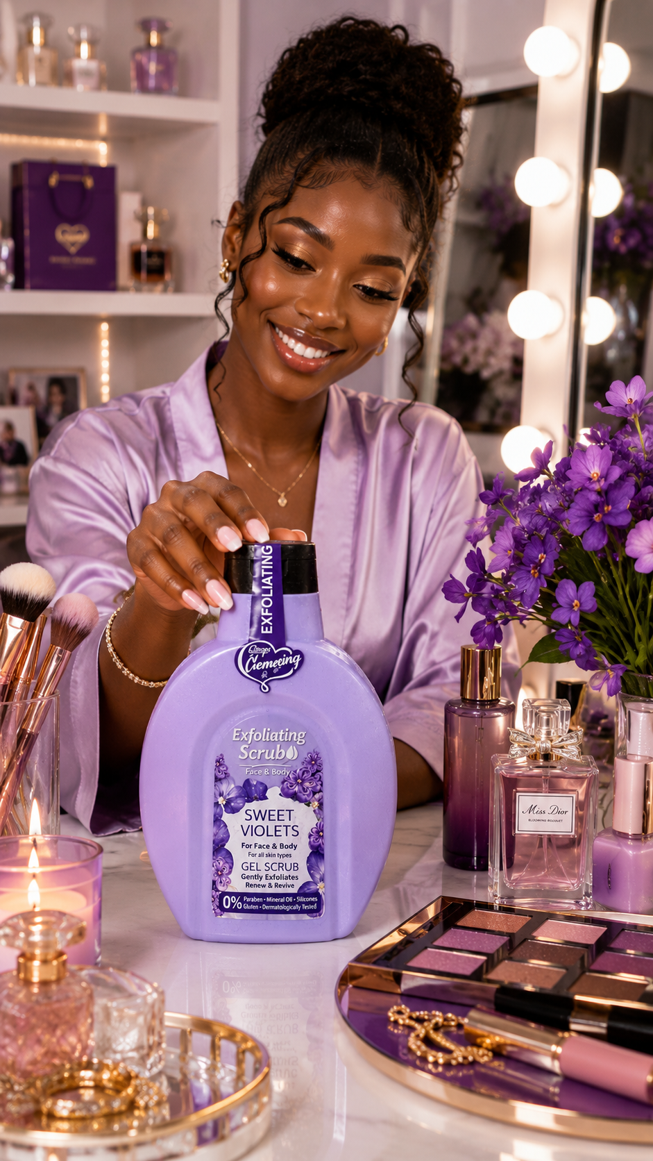 💜 Exfoliating Gel Scrub – Sweet Violets, Buff Away Dead Skin. Reveal Your Natural Glow