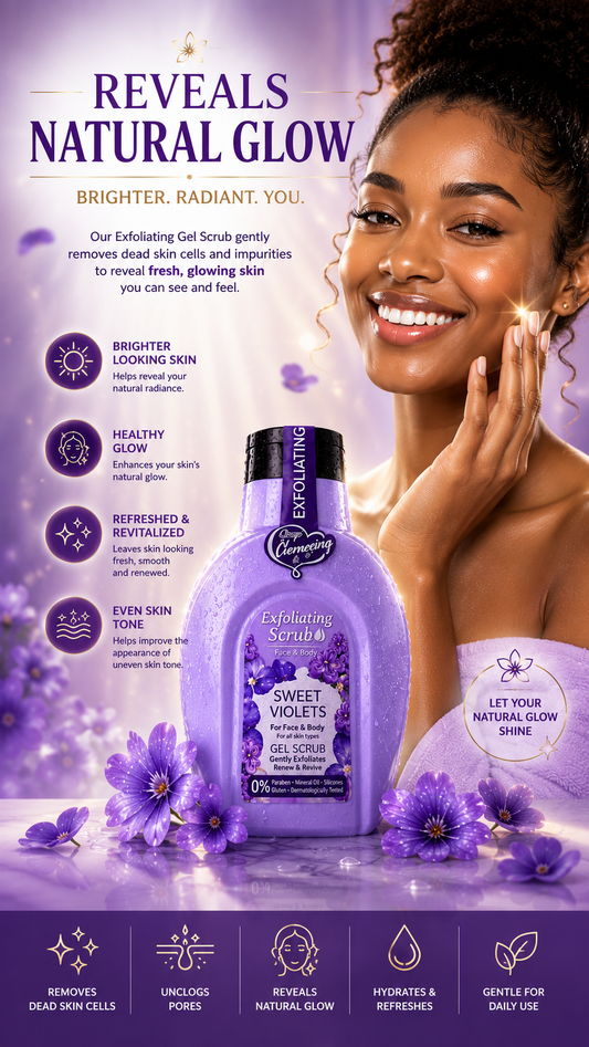 💜 Exfoliating Gel Scrub – Sweet Violets, Buff Away Dead Skin. Reveal Your Natural Glow