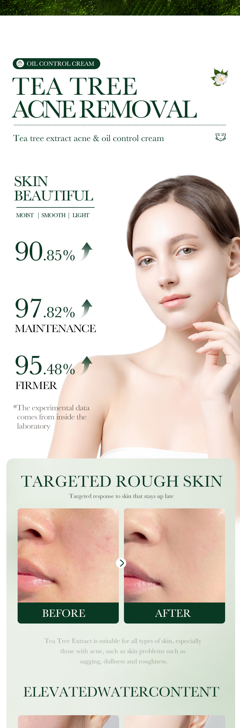 100% Organic Tea Tree Oil Acne Control Face Cream for Smooth Skin Care