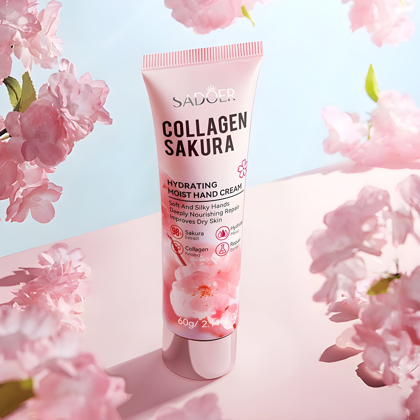 Hydrating Sakura Collagen Hand Cream for Soft-Youthful Skin, Deeply Nourishing And Moisturizing, Cherry Blossom Extract