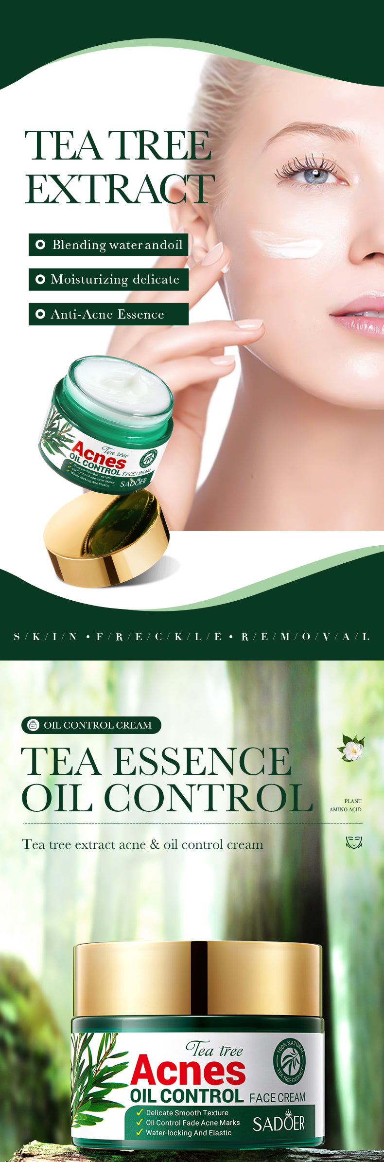100% Organic Tea Tree Oil Acne Control Face Cream for Smooth Skin Care